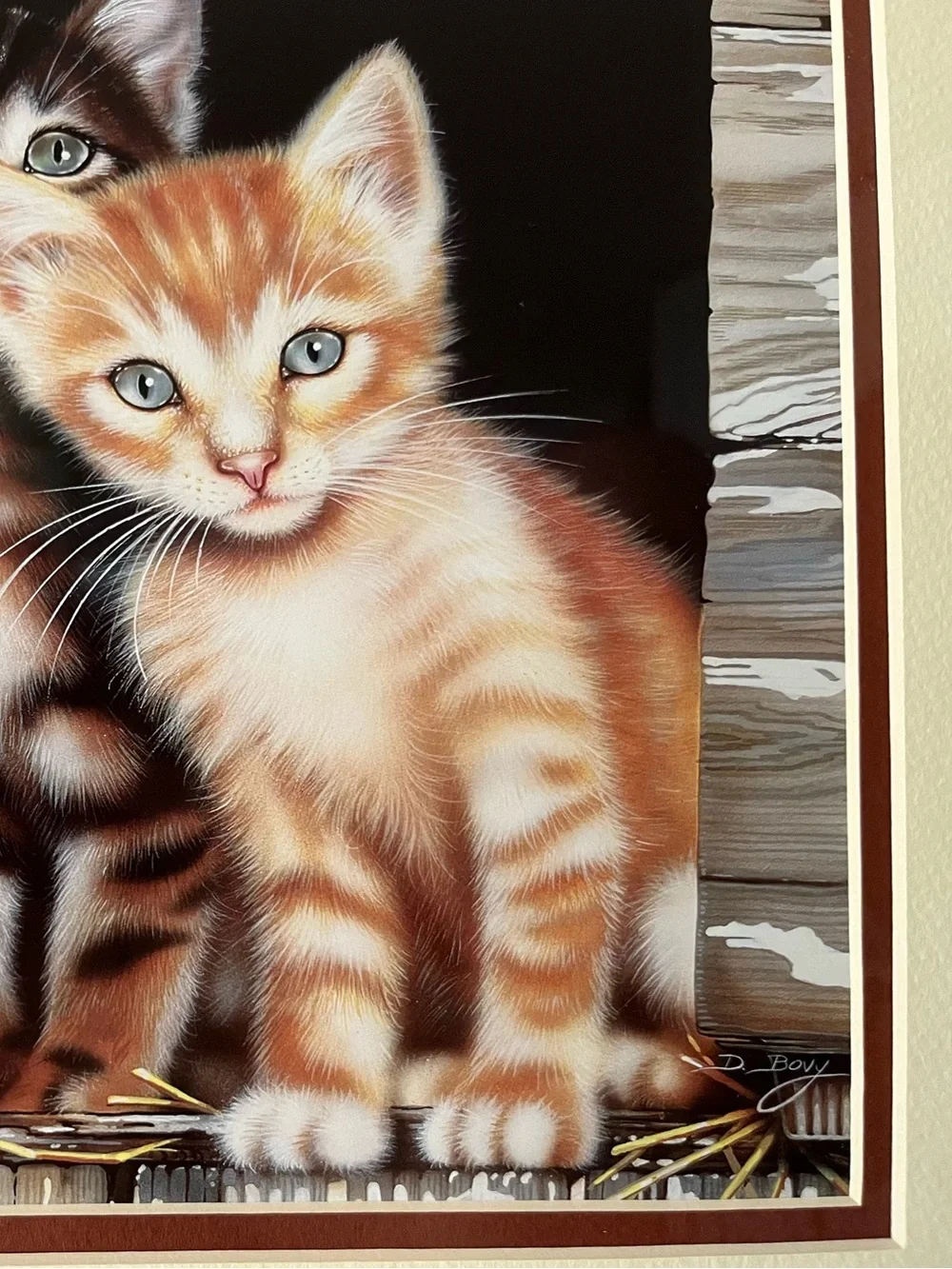 Vintage Cat Kitten Art Print – 3 Kittens – Wood Frame – Cottagecore Farmhouse